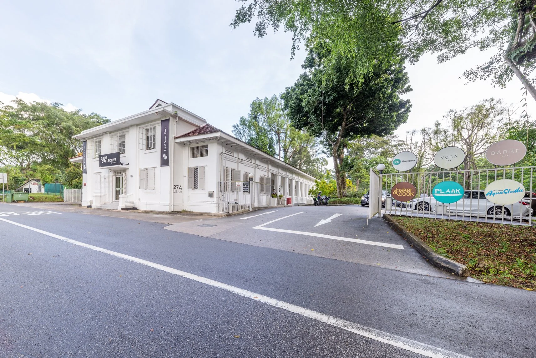 The white Core Collective building at 27A Loewen Road, Dempsey